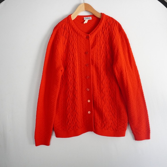 Vintage Cuddle Knit Cardigan Sweater Red Cable Knit Button Cardigan Acrylic - Picture 1 of 7